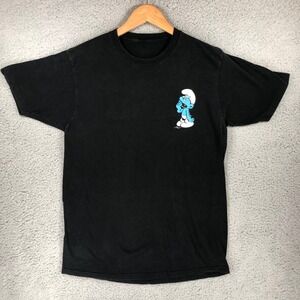 The Smurfs Lazy Smurf Graphic T-Shirt Black Short Sleeve Peyo Cartoon Mens M